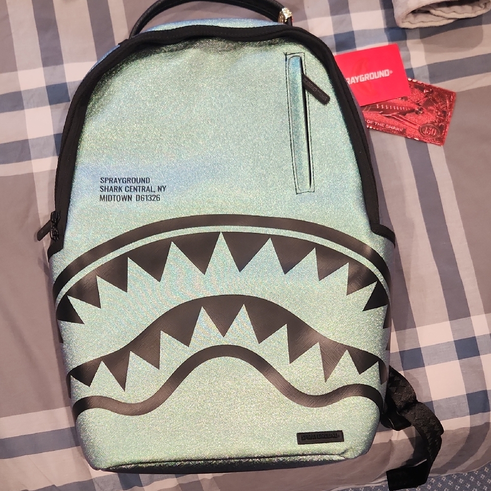 Sprayground Mint and Black Shark Backpack